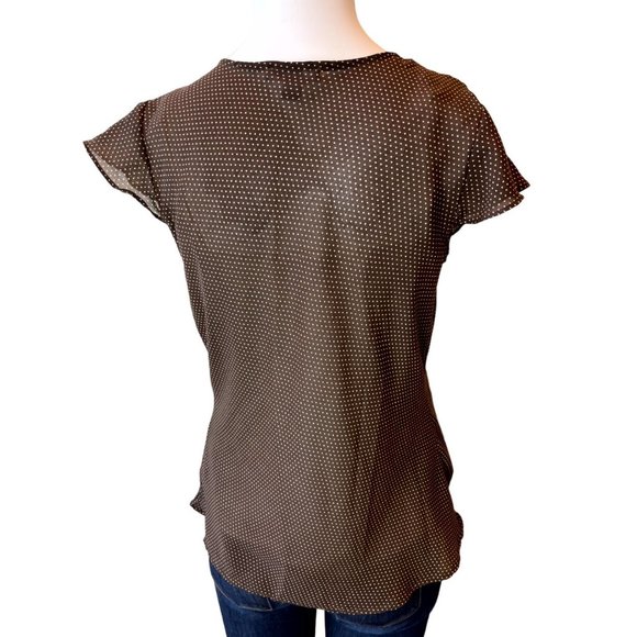 ATP 9 Women Polka Dots Blouse Top Big Cowl Neck Built-in Bra Brown Size Medium - Picture 2 of 7